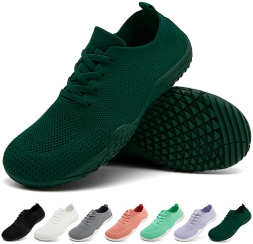 IVQDZL Slip on Slipper Trainers Womens Sport and Outdoor Shoes Laides Sneakers Barefoot Tennis Minimalist Running Walking Gym Gark Green Size 6