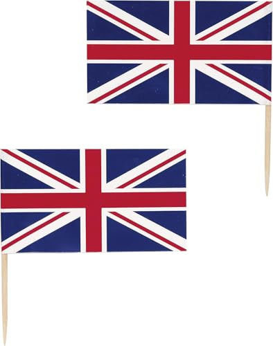 Union Jack Flag Picks – 120 Pack Cupcake Toppers for VE Day 80th Anniversary Decorations for UK, Royal, Olympic, Eurovision and British Events & Celebrations