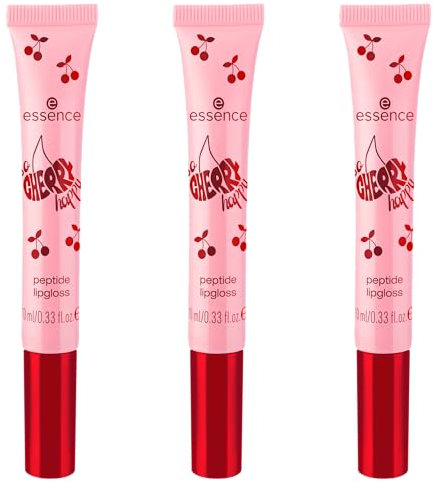 essence SO CHERRY happy peptide lipgloss, Nr. 02, Pink, feuchtigkeitsspendend, glänzend, strahlend frisch, vegan, ohne Parabene, ohne Mikroplastikpartikel, Nanopartikel frei, 3er Pack (3x10ml)