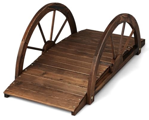 SOARS Pont de Jardin en Bois de Sapin Carbonisé avec Balustrade Demi-Roue, Pont Décoratif Charge 75 kg, 101 x 49 x 38 cm, Marron