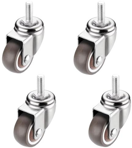 Ruote Girevoli Industriali da 1/1,25/1,5 pollici, Rotelle con Gambo Filettato M6/M8, Piccole Ruote Girevoli per Trasporto, set da 4, Rotelle in Gomma Antiusura per Carrelli/Mobili (1IN M6X15)