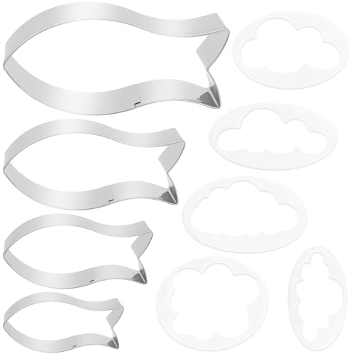 4 Stück Fisch Ausstecher,Keksausstecher, Ausstechform,Fisch Ausstecher Kommunion,Edelstahl Keksausstecher Und 5 Stück Wolken Ausstechformen, Für Backen DIY Kuchen