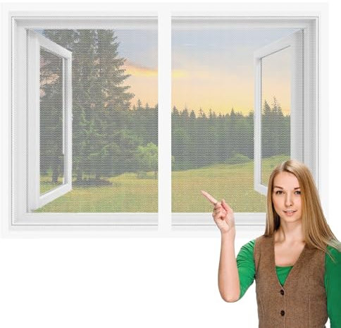 Insektenschutz für Fenster mit Rahmen 50 x 75 cm Insektenschutz Fliegenvorhang Moskitonetz Fenster Ohne Bohren Automatische Schließung für Balkonfenster Terrassenfenster, Weiß