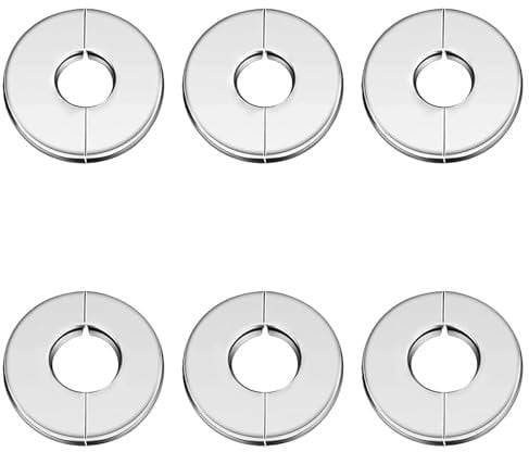 6 Pack Stainless Steel Shower Pipe Cover Plate - Split Flange Escutcheon Plate for 28mm & 35mm Pipe Hole, No Drilling Round Wall Cover for Faucet, Stove & Decorative Plumbing (Silver)