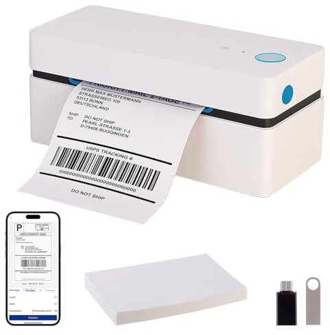 Callstel Etikettendrucker: Versandetiketten-Thermodrucker für 100 x 150 mm, 203 DPI, USB, BT, App (Thermoetikettendrucker, Mini-Etiketten-Thermodrucker)