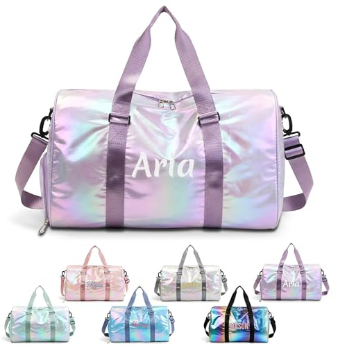 Personalisierte Sporttasche, individuell bestickte Sporttasche mit Namen oder Logo, große Reisetasche für Frauen und Mädchen, Tanz-Fitnesstasche für Sport oder Reisen (Lila)