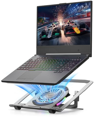 ORICO Supporto pc portatile in Alluminio con Ventola USB, Ergonomico, Regolabile e Pieghevole, RGB, per Notebook fino a 17 – NSF1, Argento