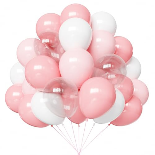 Rosa und Weiß Luftballons, Rosa Luftballons Set, 67pcs 12 Zoll Hellrosa und Weiß Ballon für Hochzeit, Brautparty, Babyparty, Geburtstag, Valentinstag Party Dekorationen