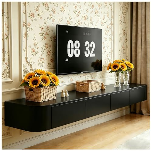 ASKLFNEI TV Schrank Hängend 300cm, Schwebende TV Lowboard mit 2 Schubladen 2 Klapptüren, Fernsehschrank mit Kabelmanagement für Wohnzimmer und Esszimmer, Bereits montiert
