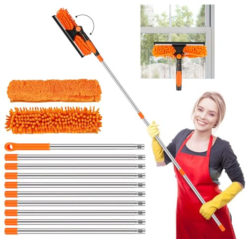 Euablfo 4.5M Teleskop Fensterwischer, 2-in-1 Fensterputzer Set, Fensterreiniger mit Teleskopstange, Fensterabzieher zum Putzen Fenster, Dachfenster, Autofenster, Fliesenwände