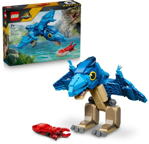 LEGO Jurassic World Baby-Dinosaurier: Pteranodon - Bauspielzeug - bewegliches Pteranodon und EIN Tintenfisch - Zimmerdeko mit niedlichen Tieren für Kinder ab 7 Jahren - 77977
