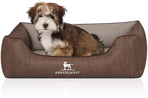 Knuffelwuff Orthopädisches Hundebett Outlander aus Laser-gestepptem Kunstleder S 70 x 50cm Braun/Grau - Abnehmbarer Bezug - leicht zu reinigen - für große, mittelgroße und kleine Hunde