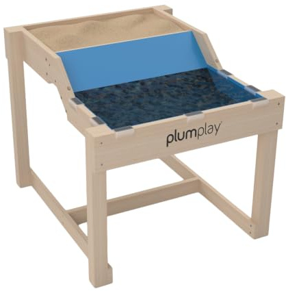Plum Play Sandy Cove Sand and Water 2-in-1 Table for Kids - Dual Level Sensory Activity Station & Wooden Sandpit - Includes Protective Cover - Outdoor Garden Play Set for Toddlers & Children