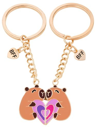 Portachiavi Capibara con Cuore - Gadget Capibara Simpatico per Migliore Amica e Coppia, Ciondolo per Borsa e Zaino, Idea Regalo Amicizia BFF e Compleanno, 1 Pezzo