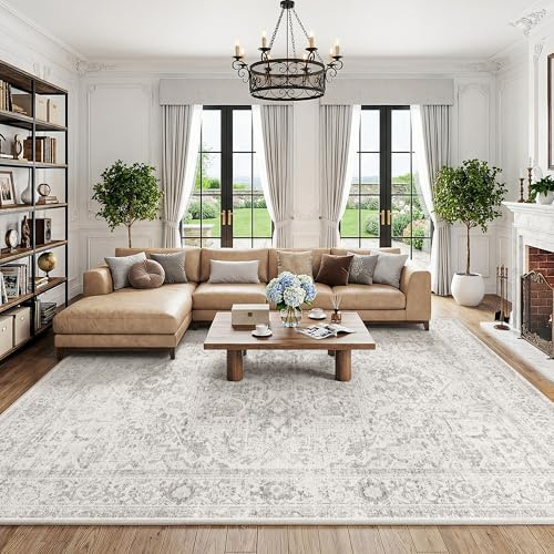 Beauoop Grau Teppich 200x300 cm Waschbar Vintage Wohnzimmer Schlafzimmer | Kurzflor Weich Rutschfest Groß Carpet Orientalischer Retro Esszimmer Büro Teppiche Gegend Area Rug for Living Room Bedroom