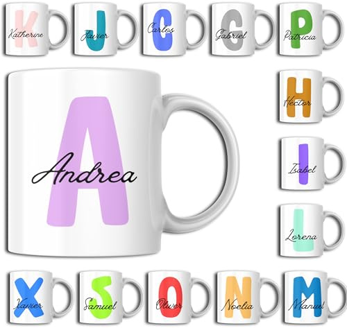 UNIKALIA Taza Personalizada Con Nombre E Inicial - 350ml - Tazas Originales