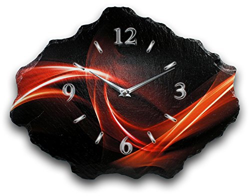 Kreative Feder Designer-Wanduhr aus Stein (Keramik) mit flüsterleisem Uhrwerk (Red Wave, leises Funkuhrwerk)