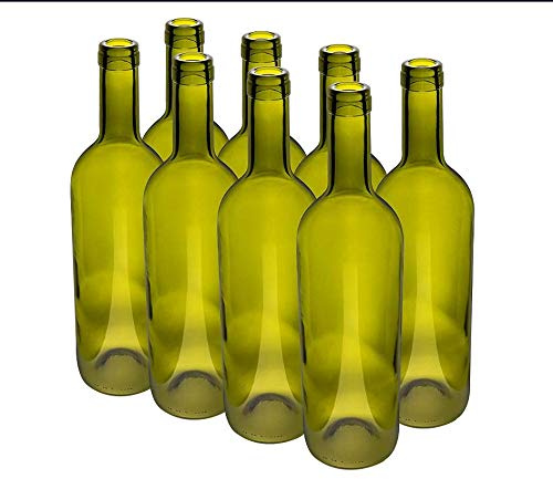 Unowall Set of 12x 750ml Glass Wine Bottles - Bordeaux Style - Olive Green Glass
