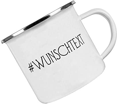 Crealuxe Emaille Tasse - Wunschtext - Kaffeetasse mit Motiv, Campingtasse, bedruckte Emailletasse mit Wunschtext