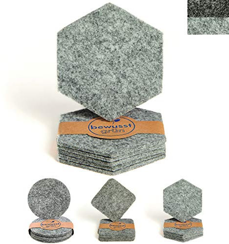 BewusstGrün I 6 nachhaltige Filzuntersetzer Vegan & Recycelt I Made in Germany - Schützt Oberflächen vor Flüssigkeiten & Schmutz