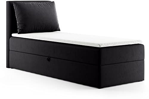 Boxspringbett Egro Mini mit Bettkasten und Kissen - Einzelbett mit Bonell-Matratze und Topper, Polsterbett, Bett, Schlafzimmer (Schwarz (Kronos 07), 100 x 200 cm)