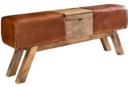 KADIMA DESIGN Sitzbank Turnbock Braun 120 cm Leder Springbock Klappfach Turnhocker