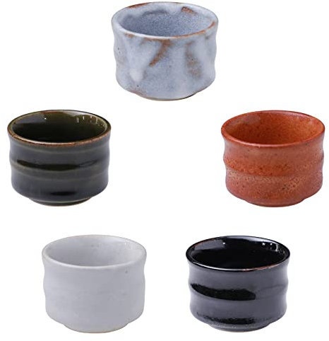 Asayu Japan Keramik Sake-Ochoko Becher-Set, 5 Stück, Mino-Ware-Set für heiße oder kalte Getränke, Klein (je 50ml) - Mehrfarbiges Ochoko-Sake Becher-Set