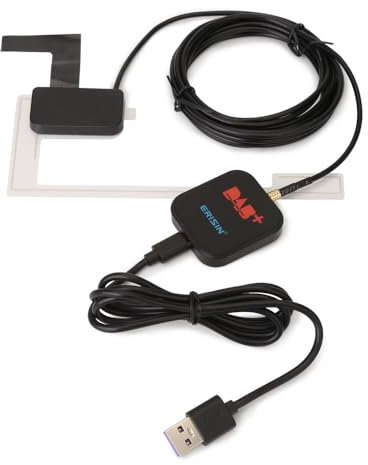Erisin DAB+ Antenna Digitale Amplificata con Ricevitore MCX, Sintonizzatore FM, Adattatore USB per Android Autoradio