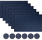 BECHEN Plastic Placemats and Coasters,Non Slip Washable Placemats for Dining Table Wipe Clean Table Mats Set of 6(Navy Blue)