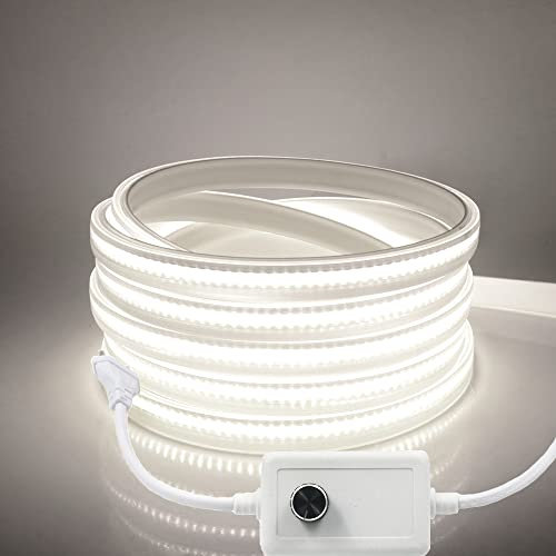 Wisada Dimmbar COB LED Streifen 1m, 220V 288 LEDs/m FCOB Kaltweiß 6000K LED Band CRI>85, Hohe Dichte Flexibler Wasserdichte Superhell COB LED Lichtband mit Dimmer für Schlafzimmer, Schrankbeleuchtung