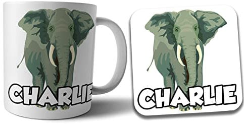 AK Giftshop Personalised Elephant Mug and Coaster Gift Set