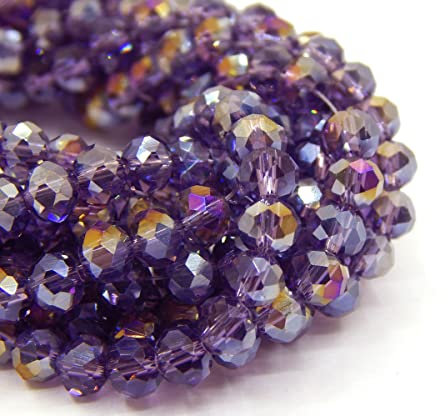 Lot de 85 perles tchèques, en cristal de Bohême, 6 mm, perles tchèques à facettes, rondes, en verre CZ, 1 fil (violet AB)