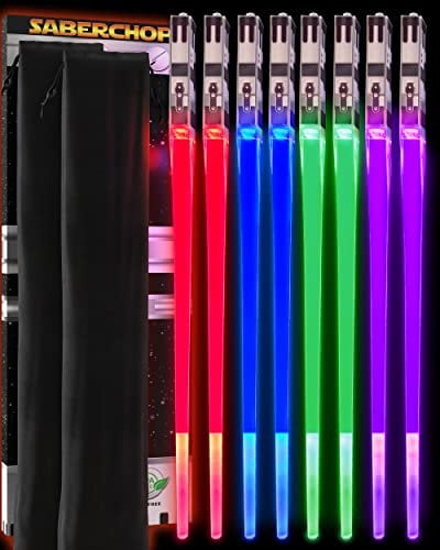 saber Chops Lightticks Light Up, Star Wars Chopsticks, Light Up Mini Lightsaber Fun Chop Cool Chopsticks, Light Saber Chopsticks, Led Chopsticks, 4 PAIRS, Red Blue Green Purple, Frost Tips, Carry Case