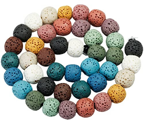 KYEYGWO 12 mm Runde Lavastein Perlen Strang für die Schmuckherstellung, Vulkangestein Lose-Perlen Halbedelsteine-Perlen Schmuck-Accessoires für DIY Design, Armband und Parfüm-Diffusor, Bunt