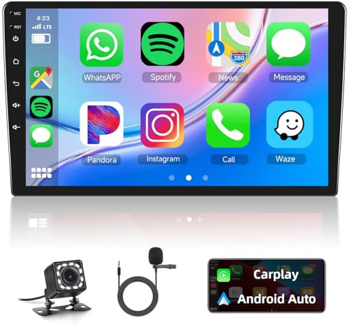 Android Double Din Car Stereo Wireless Carplay, Rimoody 10 Inch Touchscreen Car Radio with Bluetooth GPS Navigation WiFi FM RDS Radio iOS/Android Mirror Link + Backup Camera