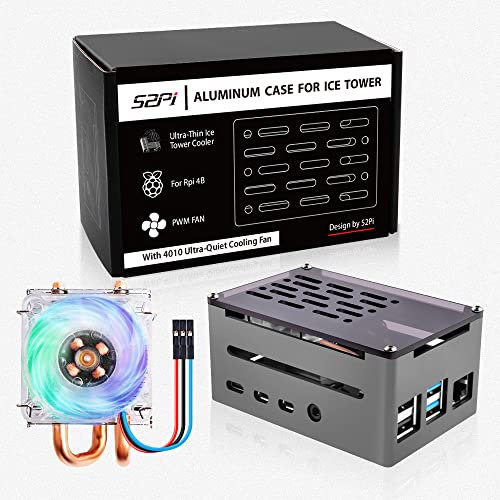 GeeekPi Raspberry Pi 4 Aluminiumgehäuse mit Ice Tower Kühler, Raspberry Pi 4 Gehäuse mit 4010 ultraleisem PWM-Lüfter, Raspberry Pi 4 Kühlkörper, kompatibel mit Raspberry Pi 4 Model B 1GB 2GB 4GB 8GB