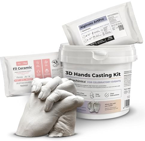 Calco Mani Coppia o Famiglia. Include Alginato, Gesso Ceramico, Secchio e Spatola. Crea impronte 3D mani e piedini neonati. Idea regalo romantica, originale e fai-da-te - LOVE CAST KIT