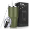 Livole Gobelet isotherme de 900 ml pour hommes et femmes, gobelet de camping à double paroi en acier inoxydable avec paille, gobelet isolé sous vide, tasse à café de voyage, vert armée