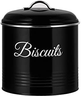 Innoteck Essentials Round Biscuit Tin Black - Decorative Kitchen Food Storage - Easy to Open Airtight Lids and Handle - Storage Tin for Your Favorite Biscuit, Cookies and Other Sweet Treats
