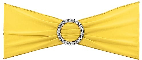 PATIKIL 13 x 5 Stretch Chair Sashes Bows, 25 Pack Elastic Chair Bands Sashes with Buckle Slider for Wedding Banquet Decorations, Yellow
