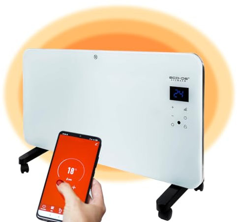 ECODE® Radiateur Convecteur Basse Consommation, Chauffage Électrique Mural, Fixe ou Portable, Radiateurs Silencieux, Contrôle Tactile, Contrôle par Application APP Tuya, Wifi, Thermostat IP24 1000 W