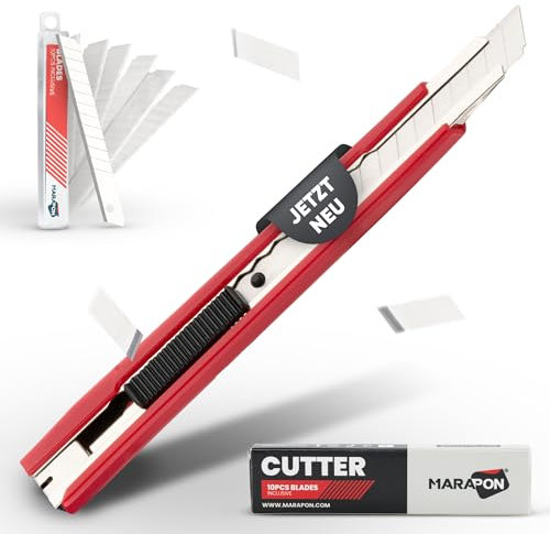 MARAPON Coltello da taglio professionale, con 10 coltelli, extra robusto, coltello tascabile con lame degradabili, taglierino per uso professionale, piccolo coltello da lavoro