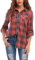 Timuspo Damen Kariertes Hemd mit Knopfleiste Langarm Oktoberfest Bluse Karo Tunika Baumwolle Tops Casual V-Ausschnitt Oberteile/M