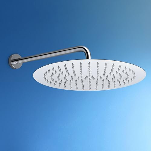 JOHO Regendusche Duschkopf groß Rund 30cm Überkopfbrauseset aus 304 Edelstahl mit Bombenfester Brausearm Wandarm (D30cm/40cm)