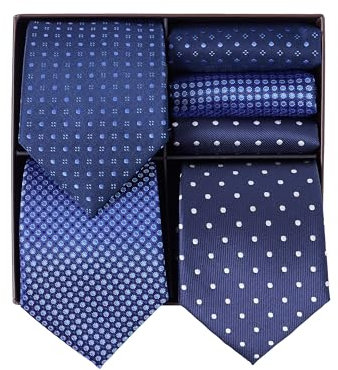 BRERA 67 Set 3 Krawatten für Herren und 3 Taschentücher | Geschenk Box für Männer mit Krawatte und Stofftaschentücher | Geschenkbox Hochzeit | Classische Krawatte und Einstecktuch