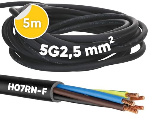 Kalitec Cavo Elettrico Nero, 5 G2,5, Flessibile, Resistente ai Raggi UV e all'Olio, Per Apparecchiature Elettriche Portatili e di Rete, Attrezzi, Attrezzature Agricole e Cantieri
