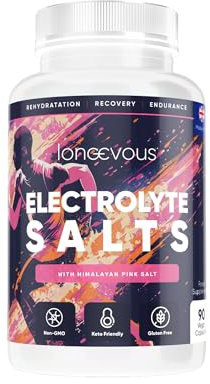 Longevous Electrolytes Tablets - Rapid Hydration Tablet with Pink Himalayan Salt, Magnesium, Calcium, Potassium, Vitamin D3. Salt Tablets for Runners and Fasting - 3 Months Supply - 90 Capsules