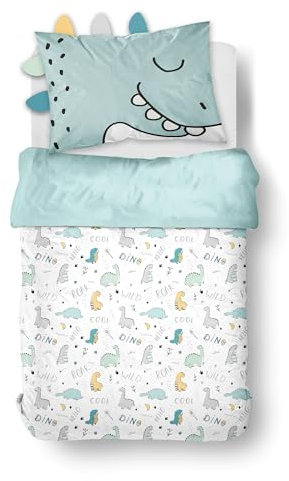 Familando Baby-Bettwäsche mit Ohren/Stacheln 100x135 40x60 cm · Dino Bettwäsche Hellblau für Kleinkinder aus 100% Baumwolle mit Reißverschluss und Hoteleinschlag (Dinosaurier, 100 x 135 cm)