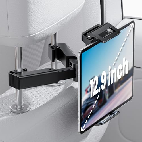 NEUTYPECHIC Soporte Tablet Coche, Extensible Soporte Tablet Reposacabezas Coche Soporte de Montaje Extensible para iPad Air Mini 2 3 4, iPad 2018 Pro 9.7,10.5, Tableta de 4-12.9 Pulgada, Negro