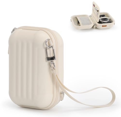 Cwatcun Camera Carrying Case for Digital Camera, Small Camera Pouch for Canon PowerShot/GoPro, Beige